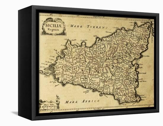 Sicily Old Map, May Be Approximately Dated To The Xviii Sec-marzolino-Framed Stretched Canvas