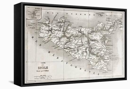 Sicily Old Map With Stromboli Isle Insert Map-marzolino-Framed Stretched Canvas