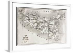 Sicily Old Map With Stromboli Isle Insert Map-marzolino-Framed Art Print