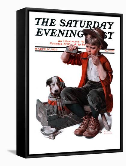 "Sick Puppy" Saturday Evening Post Cover, March 10,1923-Norman Rockwell-Framed Stretched Canvas