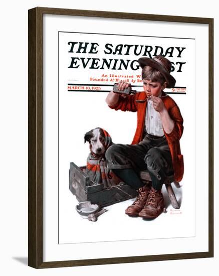 "Sick Puppy" Saturday Evening Post Cover, March 10,1923-Norman Rockwell-Framed Giclee Print