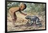 Side Profile of a Boy Looking at a Goliath Frog (Gigantorana Goliath)-null-Framed Giclee Print