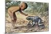 Side Profile of a Boy Looking at a Goliath Frog (Gigantorana Goliath)-null-Mounted Giclee Print