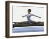 Side Profile of a Female Gymnast Stretching on a Balance Beam-null-Framed Premium Photographic Print