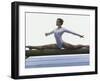 Side Profile of a Female Gymnast Stretching on a Balance Beam-null-Framed Premium Photographic Print