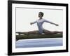 Side Profile of a Female Gymnast Stretching on a Balance Beam-null-Framed Photographic Print