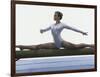 Side Profile of a Female Gymnast Stretching on a Balance Beam-null-Framed Photographic Print