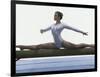 Side Profile of a Female Gymnast Stretching on a Balance Beam-null-Framed Photographic Print