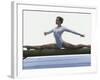 Side Profile of a Female Gymnast Stretching on a Balance Beam-null-Framed Photographic Print