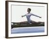 Side Profile of a Female Gymnast Stretching on a Balance Beam-null-Framed Photographic Print