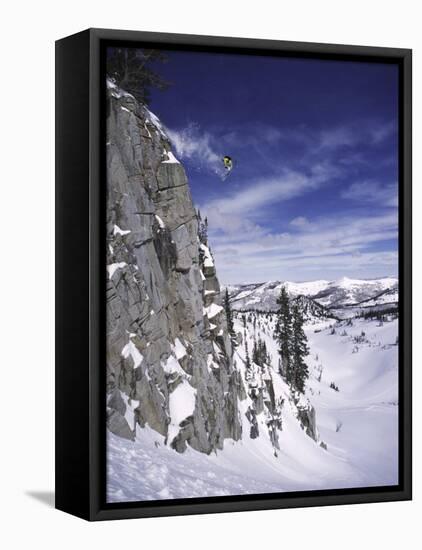 Side Profile of a Man Jumping-null-Framed Stretched Canvas