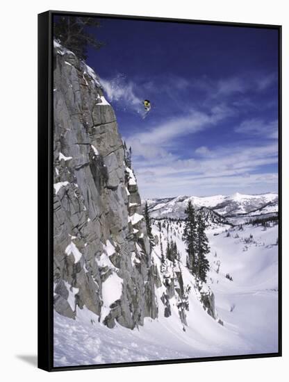 Side Profile of a Man Jumping-null-Framed Stretched Canvas