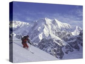 Side Profile of a Man Skiing-null-Stretched Canvas