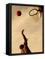 Side Profile of a Mid Adult Man Playing Basketball-null-Framed Stretched Canvas