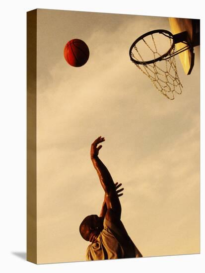Side Profile of a Mid Adult Man Playing Basketball-null-Stretched Canvas
