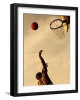 Side Profile of a Mid Adult Man Playing Basketball-null-Framed Photographic Print