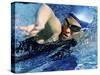 Side Profile of a Mid Adult Woman Swimming in a Swimming Pool-null-Stretched Canvas