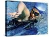 Side Profile of a Mid Adult Woman Swimming in a Swimming Pool-null-Stretched Canvas