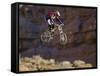 Side Profile of a Person on a Bicycle in Mid Air-null-Framed Stretched Canvas