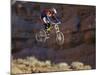 Side Profile of a Person on a Bicycle in Mid Air-null-Mounted Photographic Print
