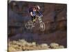 Side Profile of a Person on a Bicycle in Mid Air-null-Stretched Canvas