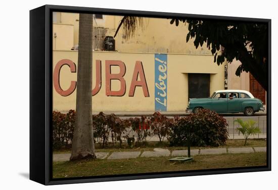 Side Profile of a Vintage Car on an Empty Street, Havana, Cuba-Keith Levit-Framed Stretched Canvas