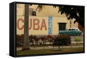 Side Profile of a Vintage Car on an Empty Street, Havana, Cuba-Keith Levit-Framed Stretched Canvas