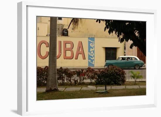 Side Profile of a Vintage Car on an Empty Street, Havana, Cuba-Keith Levit-Framed Photographic Print