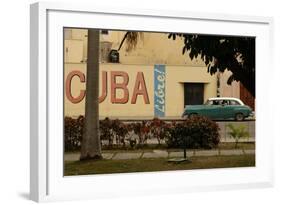 Side Profile of a Vintage Car on an Empty Street, Havana, Cuba-Keith Levit-Framed Photographic Print