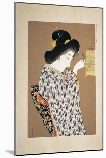 Side Profile of a Woman Holding a Bird-null-Mounted Giclee Print