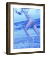Side Profile of a Woman Running on the Beach-null-Framed Photographic Print