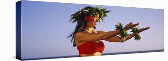 Side Profile of a Young Woman Hula Dancing, Hawaii, USA-null-Stretched Canvas