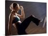 Side Profile of a Young Woman Kickboxing-null-Stretched Canvas