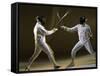 Side Profile of Two People Fencing-null-Framed Stretched Canvas