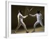 Side Profile of Two People Fencing-null-Framed Photographic Print