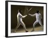Side Profile of Two People Fencing-null-Framed Photographic Print