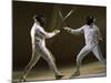 Side Profile of Two People Fencing-null-Mounted Photographic Print