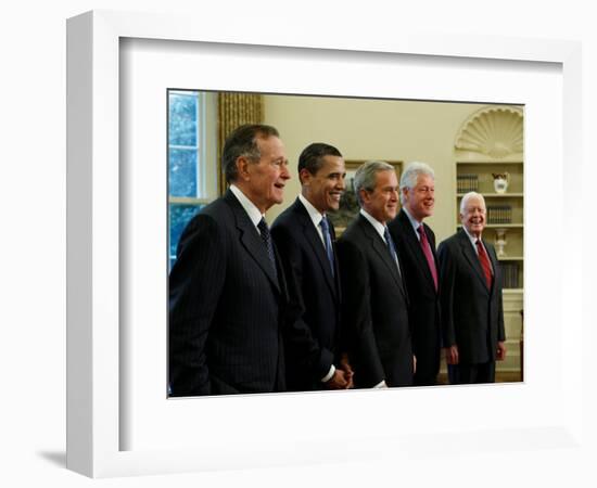 Side View of All Living Presidents and Newly Elected Barack Obama, January 7, 2009-null-Framed Premium Photographic Print