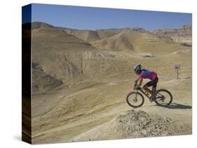 Side View of Competitior in the Mount Sodom International Mountain Bike Race, Dead Sea Area, Israel-Eitan Simanor-Stretched Canvas