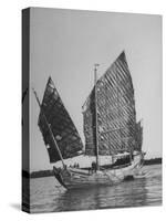 Side View of Junk with Tattered Sails in Whangpoo River-Carl Mydans-Stretched Canvas