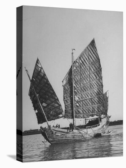 Side View of Junk with Tattered Sails in Whangpoo River-Carl Mydans-Stretched Canvas