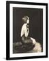 Side View of Naked Woman Covering Herself with Fabric-null-Framed Photo