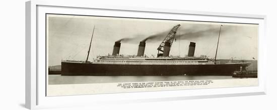 Side View of the Titanic with Smoke Coming Out of its Funnels-null-Framed Premium Giclee Print