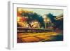 Side View on Empty Street Landscape at Sunset,Digital Painting-Tithi Luadthong-Framed Art Print