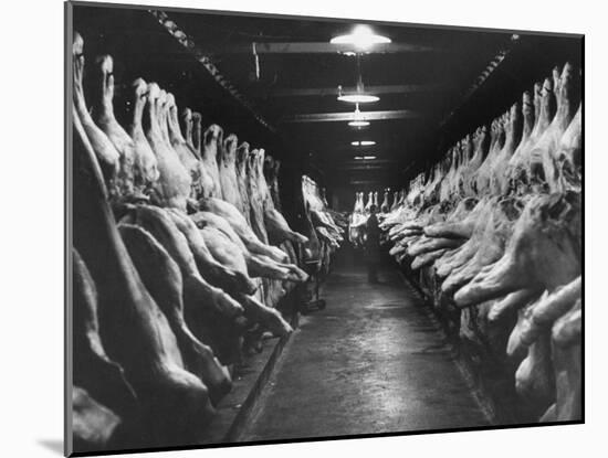 Sides of Beef at Les Halles Market-null-Mounted Photographic Print