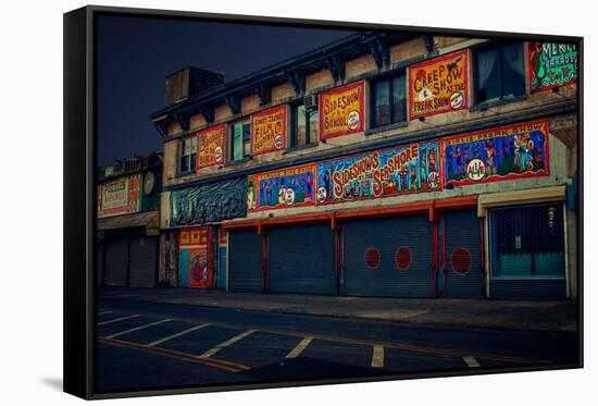 Sideshows at Coney Island New York B/W-null-Framed Stretched Canvas