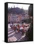 Sidewalk Cafe Sitters Taking in the Evening Sun at Portofino, Italy-Ralph Crane-Framed Stretched Canvas