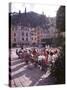 Sidewalk Cafe Sitters Taking in the Evening Sun at Portofino, Italy-Ralph Crane-Stretched Canvas