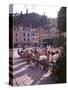 Sidewalk Cafe Sitters Taking in the Evening Sun at Portofino, Italy-Ralph Crane-Stretched Canvas