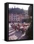 Sidewalk Cafe Sitters Taking in the Evening Sun at Portofino, Italy-Ralph Crane-Framed Stretched Canvas